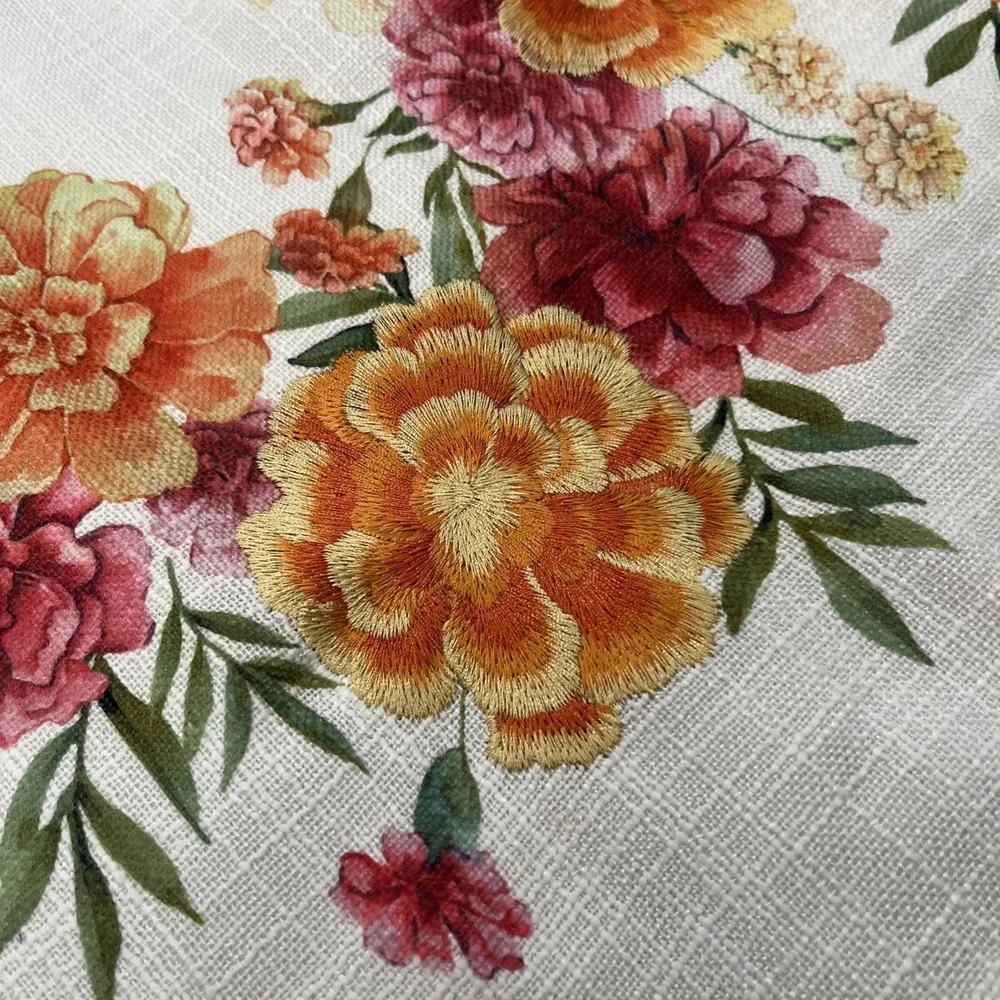 NWT Cynthia Rowley Table Runner Orange Yellow Pink Marigold Floral Cream 14x48